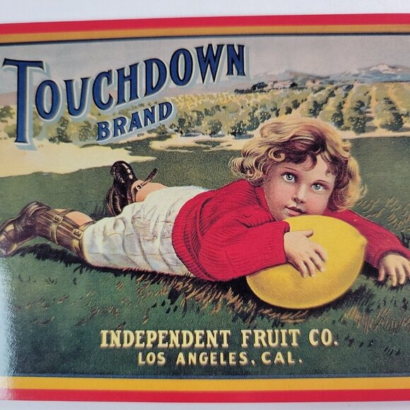 1987 postcard from 1900 art Touchdown brand football with lemon fall young boy - Picture 2 of 8
